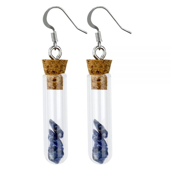 Drop Earring Test Tube Stones Made With Glass & Iron by JOE COOL