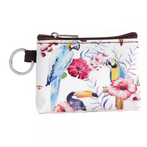 Coin Purse Zipped Tropical Feathers & Flowers Made With Pu by JOE COOL