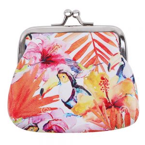 Coin Purse Tropical Feathers & Flowers Made With Pu by JOE COOL