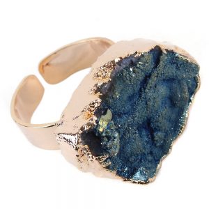 Ring Smoky Gilded Quartz Geode Made With Stone & Copper by JOE COOL