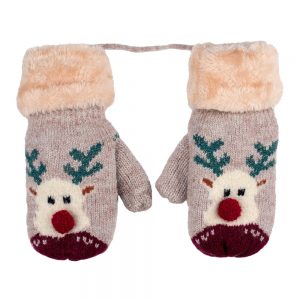 Gloves Bobble Rudolph 4-8 Years Made With Acrylic by JOE COOL