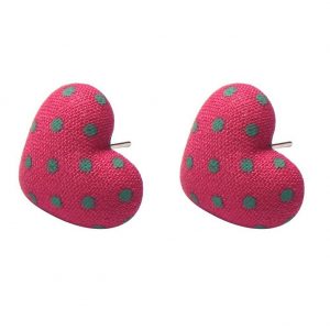 Stud Earring Textile Polka Heart Made With Polyester & Iron by JOE COOL