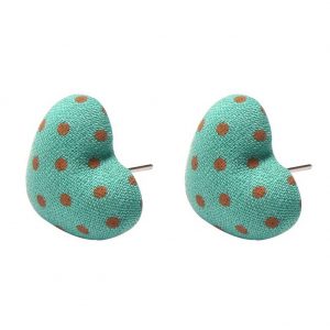 Stud Earring Textile Polka Heart Made With Polyester & Iron by JOE COOL