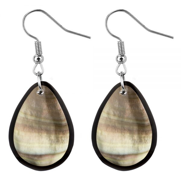 Drop Earring Inlay Oval Mother Of Pearl Made With Resin & Shell by JOE COOL