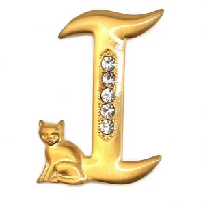 Brooch Initial 'i' Cat/stones Made With Pewter & Gold Plated by JOE COOL