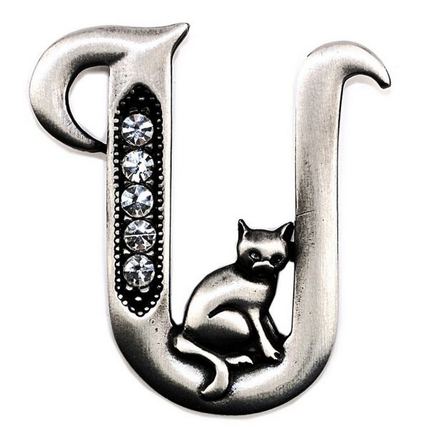 Brooch Initial 'u' Cat/stones Made With Pewter by JOE COOL