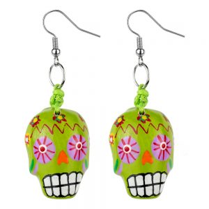 Drop Earring Day Of The Dead Made With Wood by JOE COOL