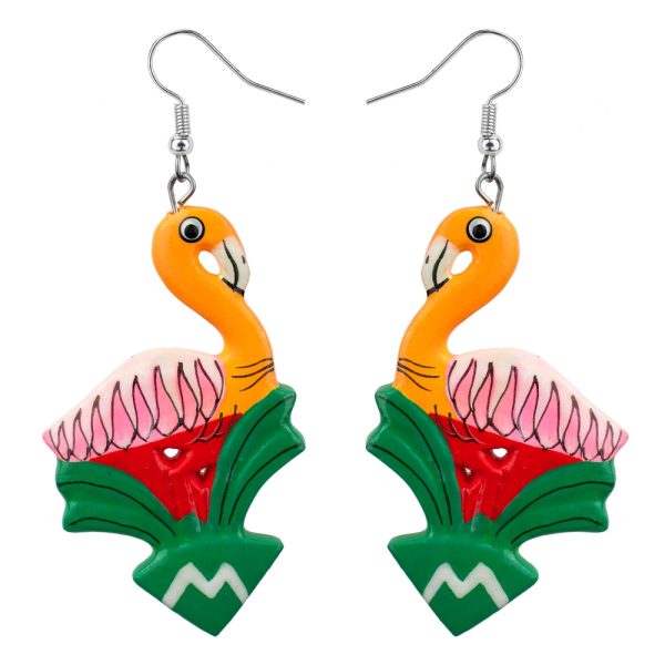 Drop Earring Painted Carnival Bird Made With Wood by JOE COOL