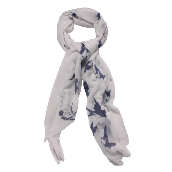 Scarf Retro Print Swallows White Made With Polyester & Cotton by JOE COOL