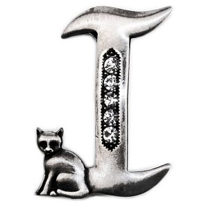 Brooch Initial 'i' Cat/stones Made With Pewter by JOE COOL
