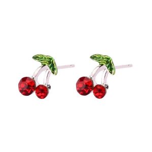 Stud Earring Cherries Made With Crystal Glass & Silver Plated by JOE COOL