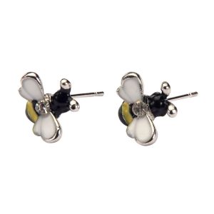 Stud Earring Bee Made With Enamel & Crystal Glass by JOE COOL
