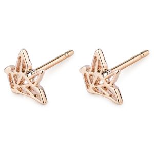 Stud Earring Rose Origami Bird Made With Tin Alloy by JOE COOL