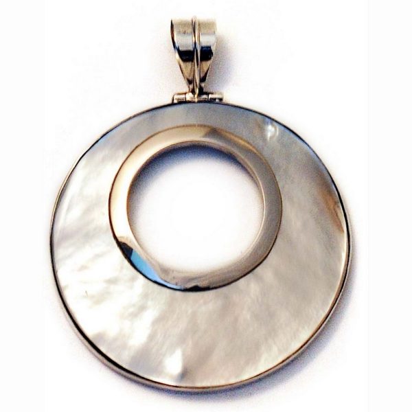 Necklace With A Pendant Round+oval With Cut Out 45mm Made With 925 Silver & Shell by JOE COOL