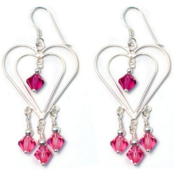Drop Earring Two Hearts Made With 925 Silver & Crystal Glass by JOE COOL