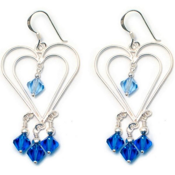 Drop Earring Two Hearts Made With 925 Silver & Crystal Glass by JOE COOL