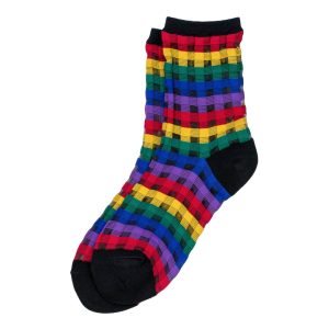 Socks Sheer Rainbow Check Made With Cotton & Spandex by JOE COOL