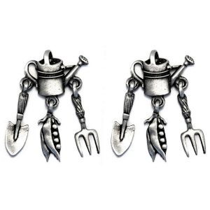Stud Earring Watering Can & Spade & Fork Made With Pewter