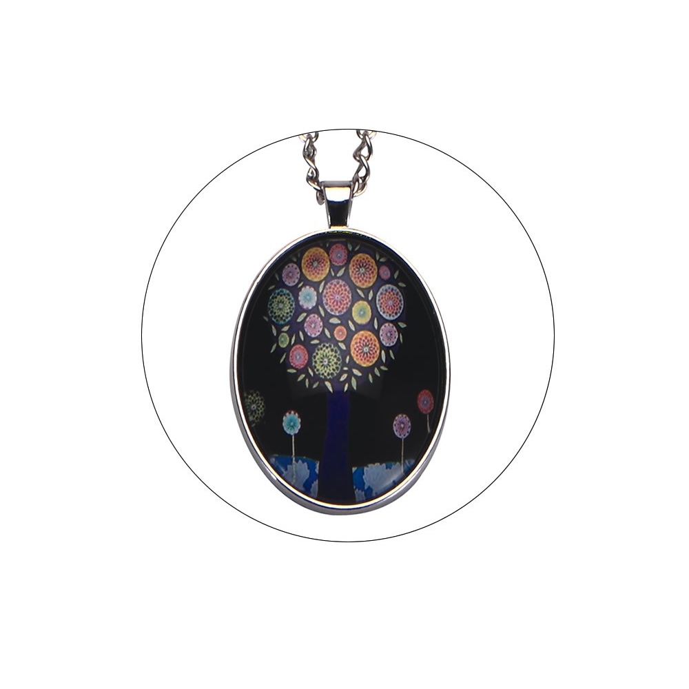 Necklace glass tree of life black - Image 2