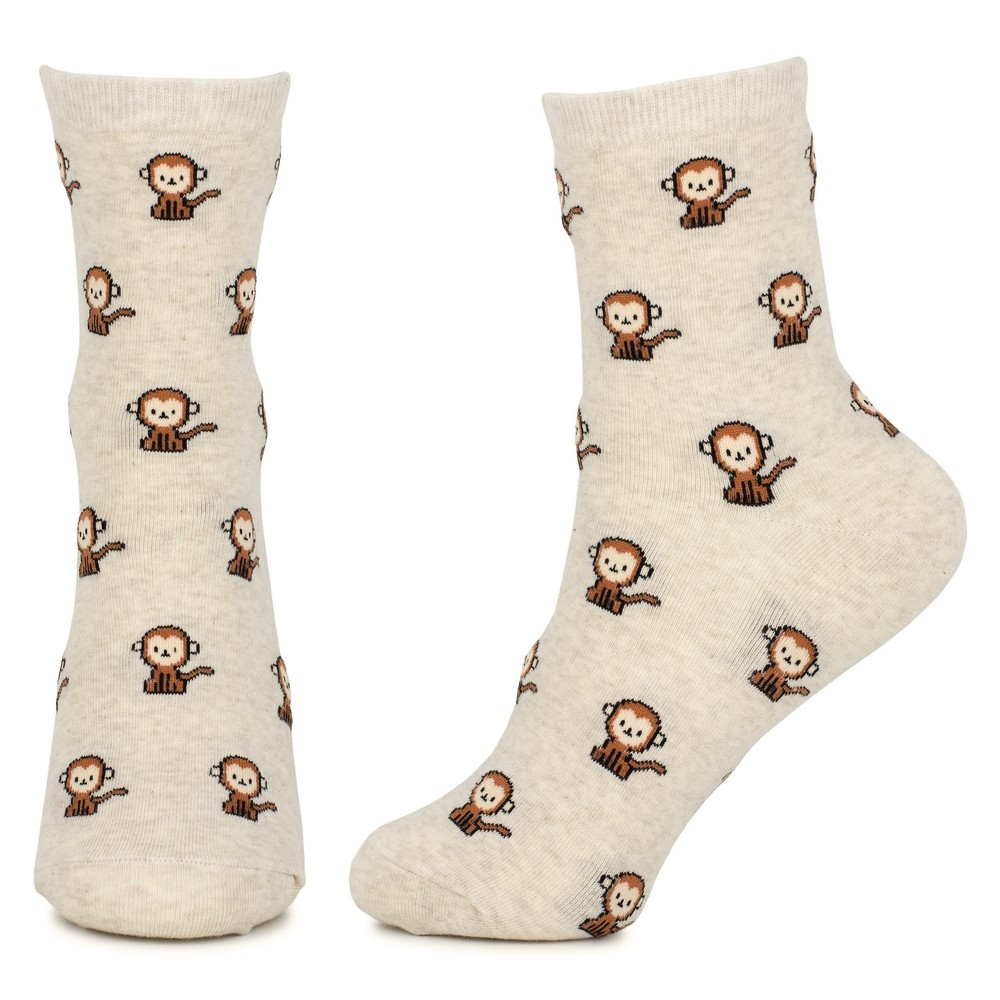 Socks cotton & spandex tiny animal monkey beige - Image 2
