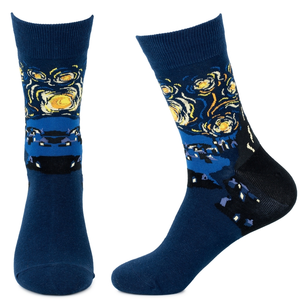 Socks cotton & spandex gents Van Gogh Starry Night navy blue - Image 2
