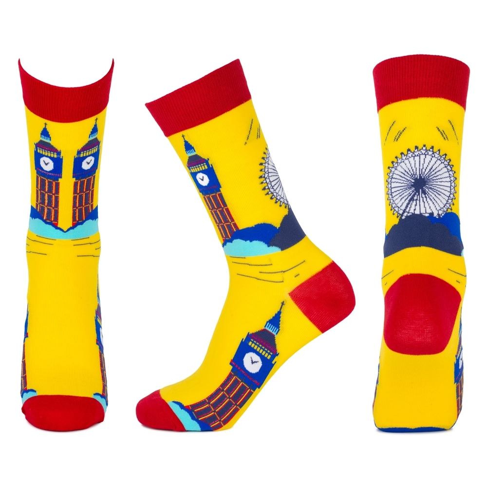 Socks cotton & spandex London city scene yellow - Image 2