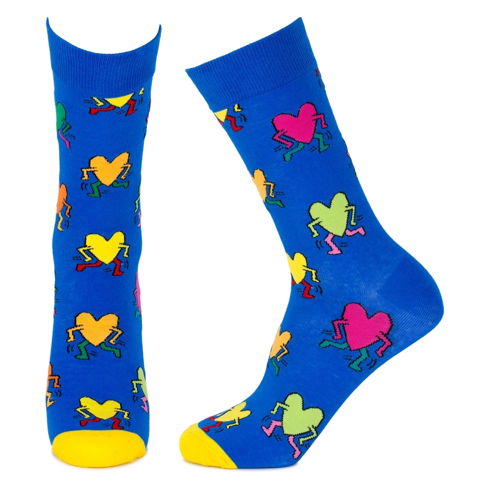 Socks cotton & spandex inspired by Keith Haring - Untitled (heart) blue - Image 2