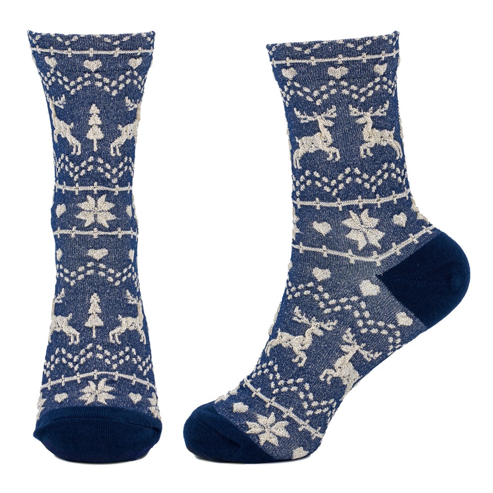 Socks Glitter Scandi Reindeer Made With Cotton & Spandex - Image 2