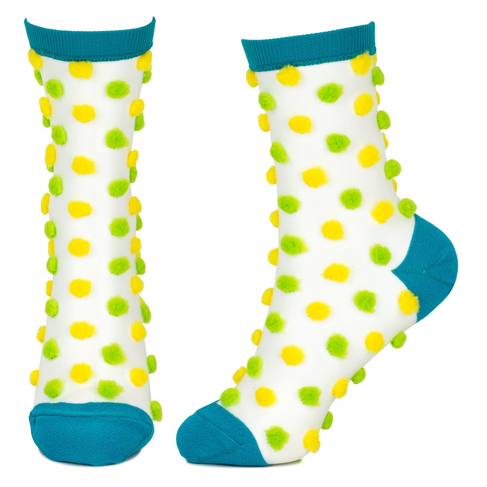Socks pom pom sheer green & yellow - Image 2