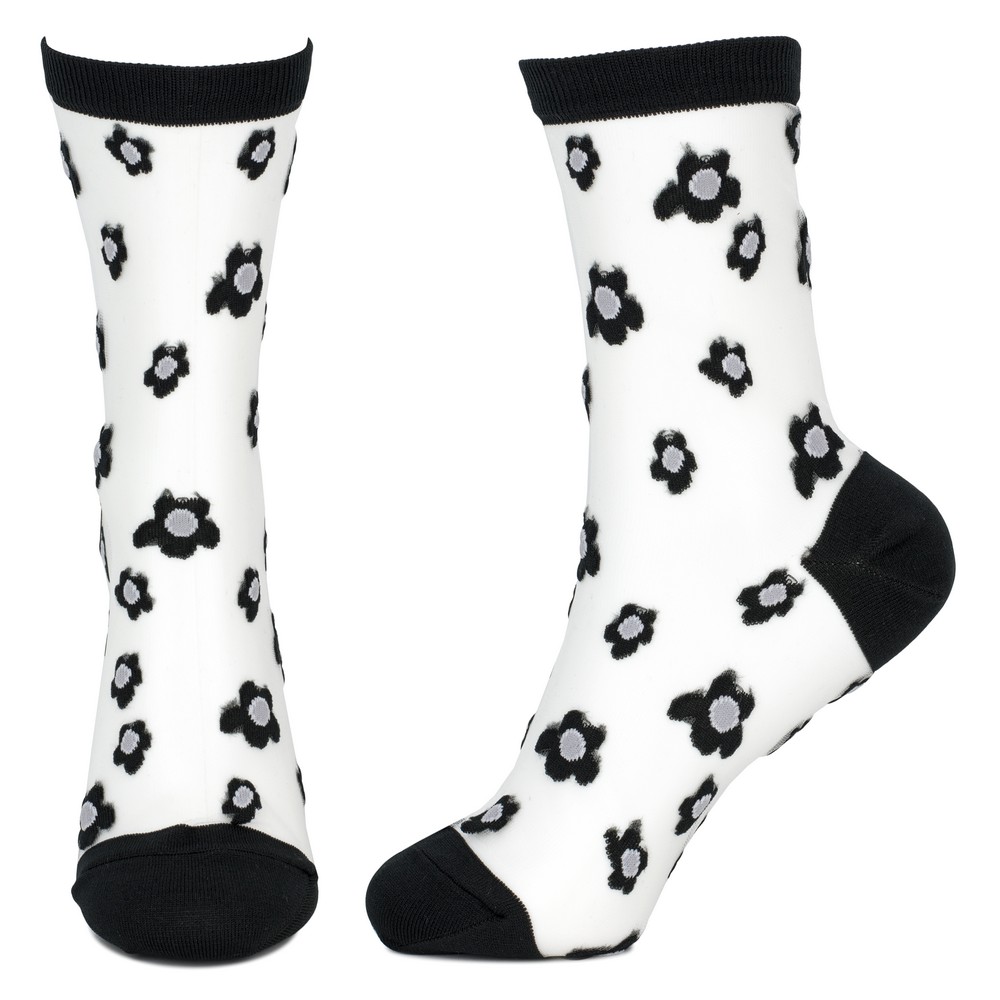 Socks Retro Flower Print Sheer Made With Polyester & Nylon - Image 2