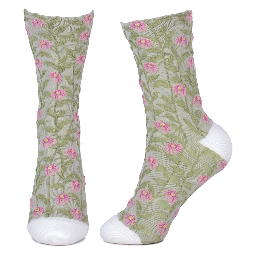 Socks cotton & spandex wild flower green & pink - Image 2