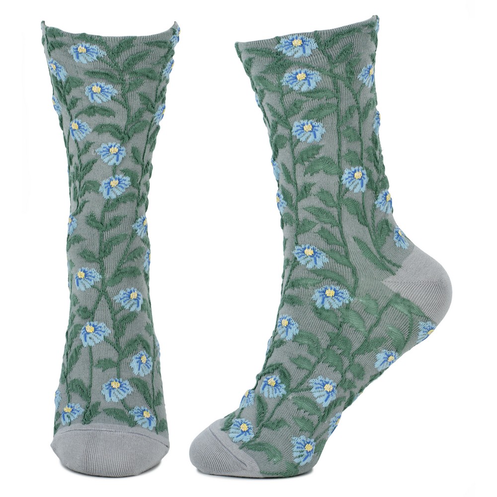 Socks cotton & spandex wild flower blue & grey - Image 2