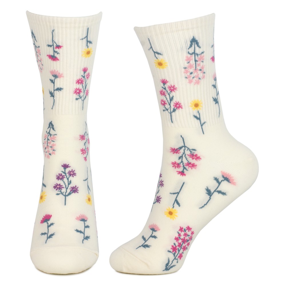 Socks cotton & spandex flower pressings cream - Image 2